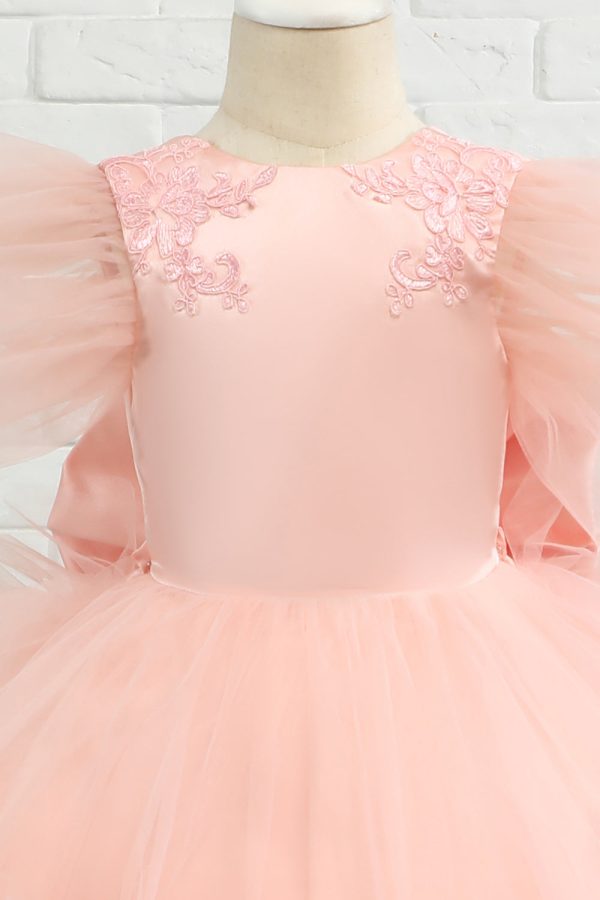 Pink High-low Tulle Flower Girl Dress with Bow For Cheap