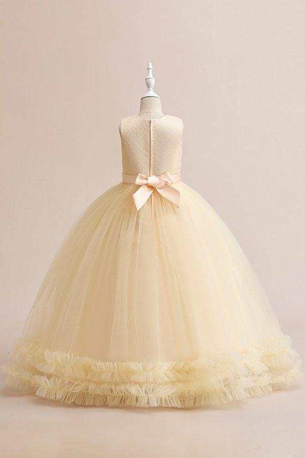 Champagne Tulle A Line Girl Dress with Embroidery Online now