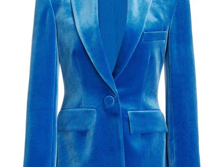 Blue Peak Lapel Velvet Party Women Blazer Fashion