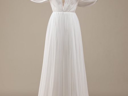 Ivory Boho Chiffon Ruched Wedding Dress For Discount