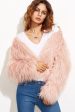 Pink Shawl Collar Cropped Faux Fur Shearling Coat Online