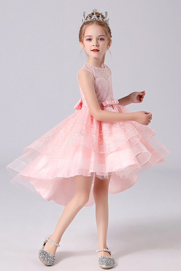 White High-low Flower Girl Dress with Bow Discount