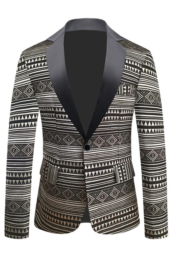 Black White Notched Lapel Men s Blazer Sale