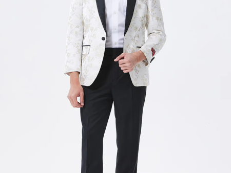 Sparkly White Floral Embroidered Shawl Lapel Men s Blazer Cheap