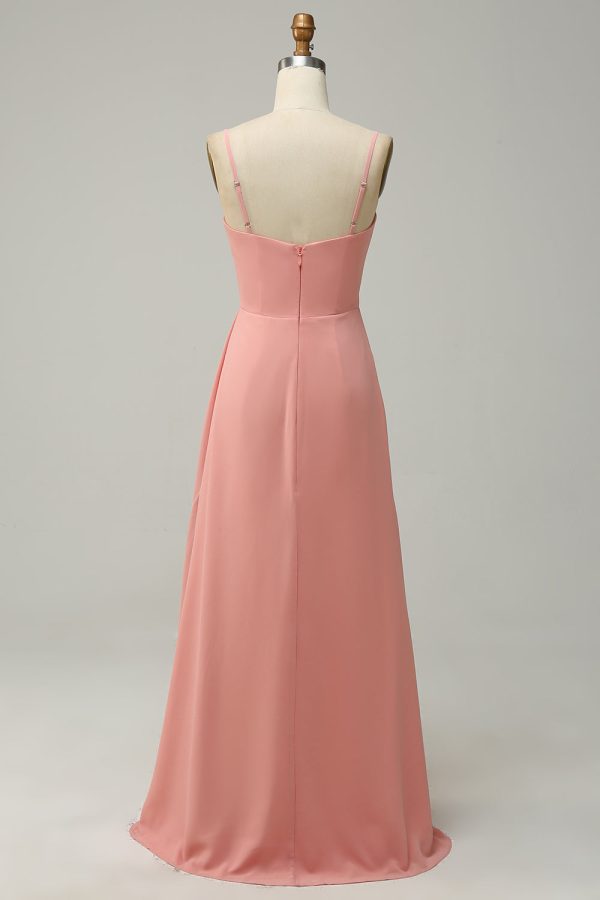 A Line Spaghetti Straps Blush Long Bridesmaid Dress on Sale