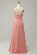 A Line Spaghetti Straps Blush Long Bridesmaid Dress on Sale