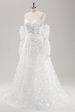 White A Line Sweetheart Applique Lace Wedding Dress with Detachable Sleeves Online Hot Sale