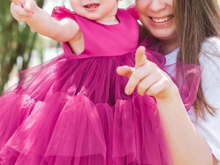 Tulle Cap Sleeves Fuchsia Flower Girl Dress Sale