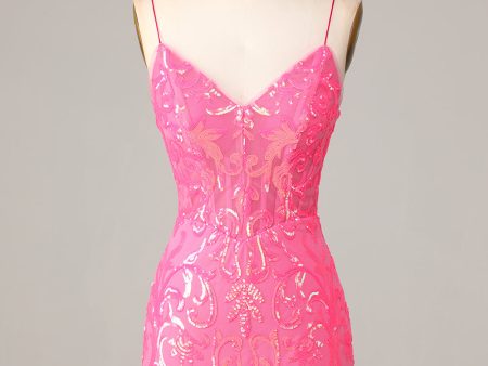 Undeniably Amazing Sheath Spaghetti Straps Fuchsia Sequins Homecoming Dress Sale