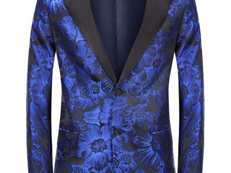 Peak Lapel Jacquard Royal Blue Single Breasted Men s Prom Blazer Sale