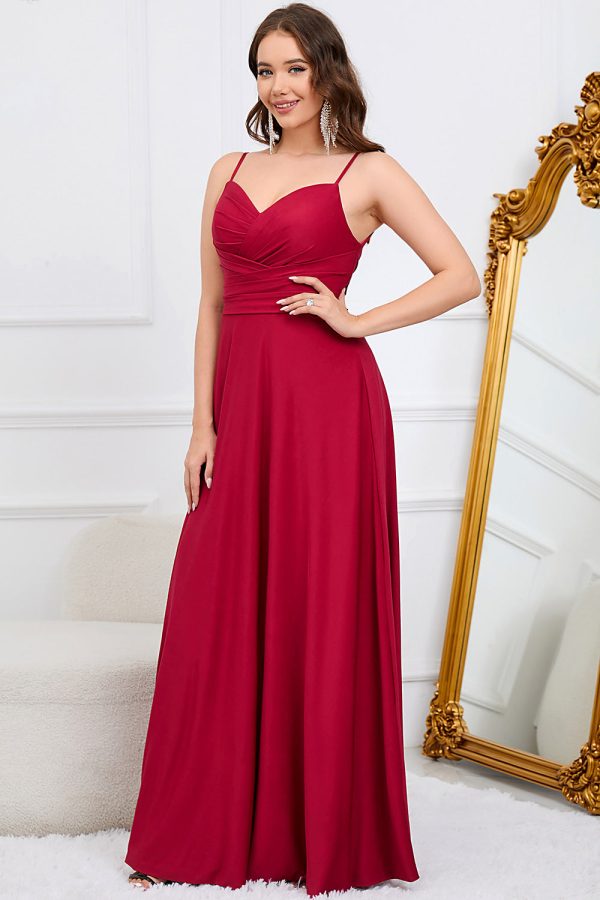 A Line Spaghetti Straps Burgundy Long Bridesmaid Dress Sale