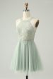 Dusty Green Halter Sequins A Line Homecoming Dress Supply