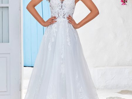 Ivory Criss-Cross Straps Back A-Line Tulle Wedding Dress Hot on Sale