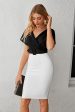 Black and White Bodycon V-Neck Cocktail Dress With Belt Supply