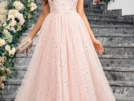 Sparkly Pink A Line Spaghetti Straps Long Prom Dress With Appliques Online Sale