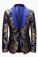 Royal Blue Men s Blazer With Golden Jacquard Cheap