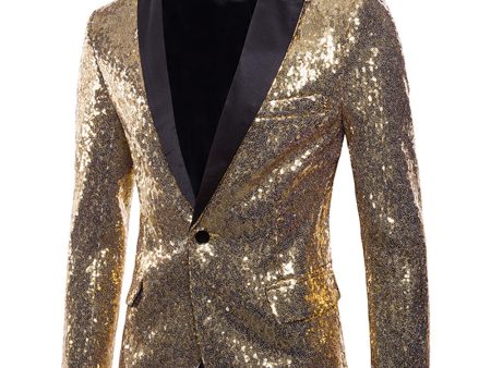 Sparkly Gold Notched Lapel Prom Blazer Hot on Sale