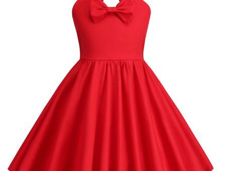 Halter Red Vintage Girls Dress with Bow For Cheap