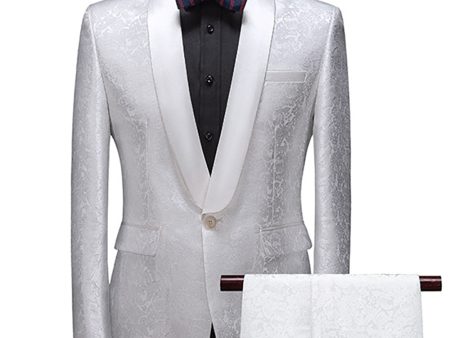 White Jacquard 2-Piece Shawl Lapel Men s Prom Suits Online now