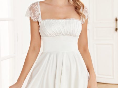 A Line Square Neck White Graduation Dress with Lace Fashion