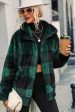 Green Plaid Zipper Fuzzy Jacket Winter Coat Fashion