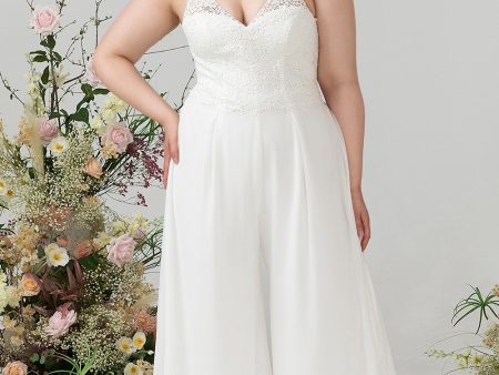 Ivory Lace & Chiffon Jumpsuit for Wedding Fashion