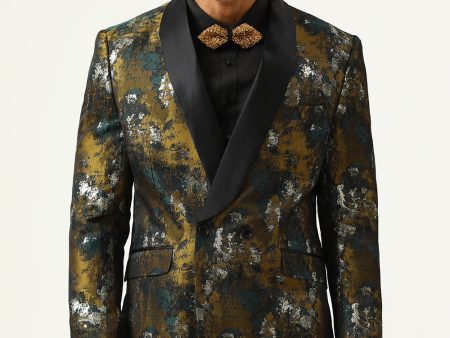 Yellow Jacquard Double Breasted Shawl Lapel Men s Prom Blazer For Sale