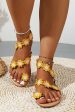 Yellow Flower Boho Flat Sandals For Sale