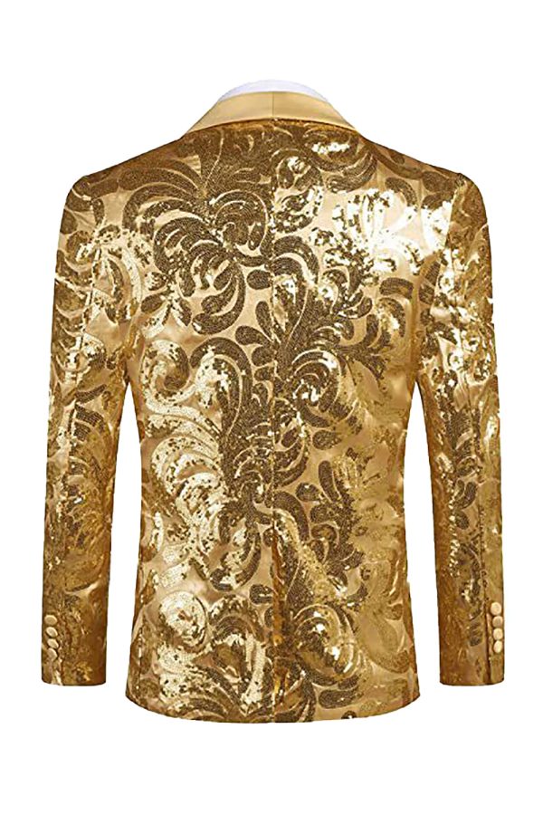 Golden Shawl Lapel Sequins Men s Blazer For Cheap