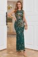 Sheath Round Neck Dark Green Beaded Formal Evening Party Dress For Sale