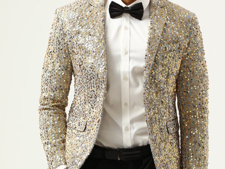 Sparkly Champagne Sequins Notched Lapel Men s Prom Blazer Discount