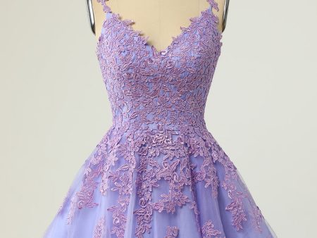 A Line Spaghetti Straps Purple Short Homecoming Dress Discount