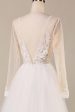 A Line Deep V-Neck Ivory Tulle Sweep Train Wedding Dress with Lace For Cheap