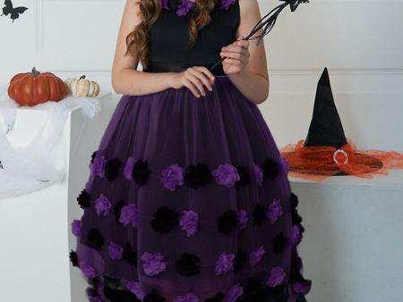 Dark Purple High Low Tulle Halloween Girl Dress With 3D Flower Sale