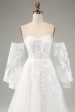 White A Line Tulle Long Sleeves Wedding Dress with Appliques Lace on Sale