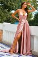 Pink Satin Prom Dress Online Hot Sale