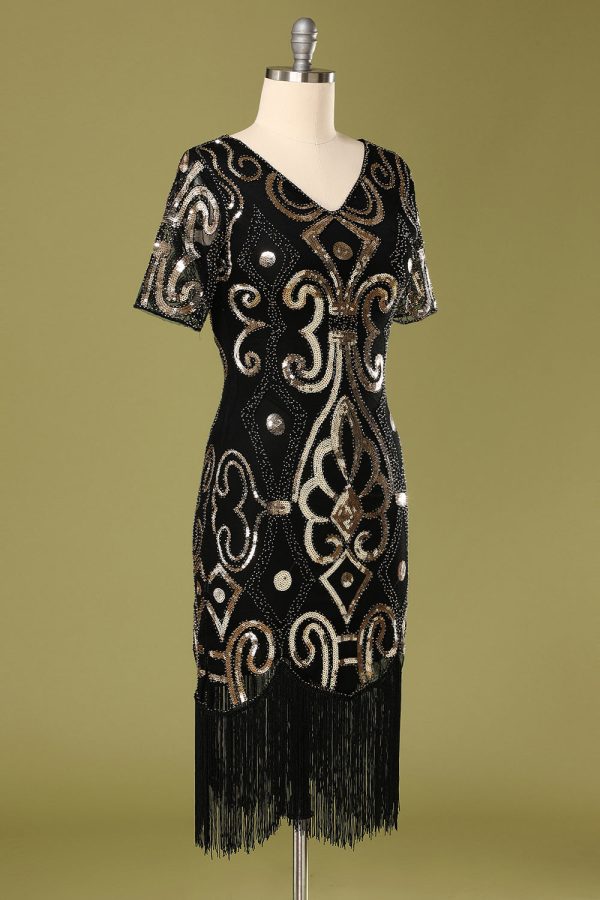 1920s Black Sequins Flapper Dress For Sale