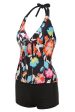 Black Halter Printed One Piece Swimwear Online Sale