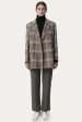 Khaki Plaid Notched Lapel Double Breasted Women Wool Coat For Discount