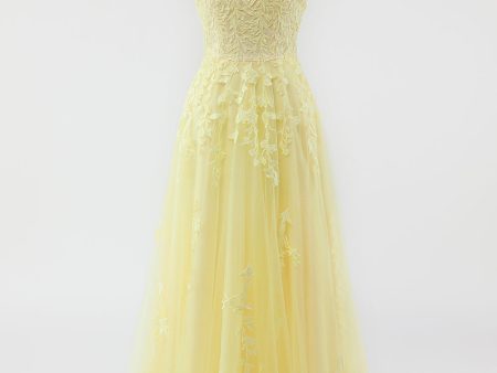 Yellow Spaghetti Straps Prom Dress on Sale