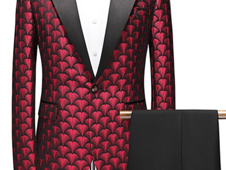 Burgundy Jacquard Notched Lapel 2 Piece Men s Suits Online now