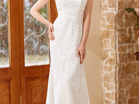 White Mermaid Floor Length Church Wedding Dress For Discount