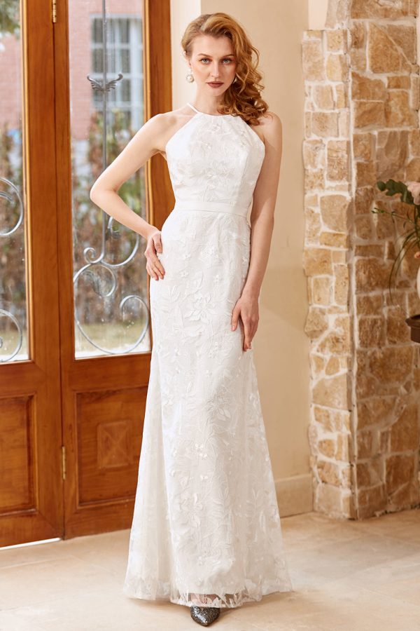 White Mermaid Floor Length Church Wedding Dress For Discount