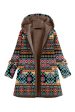 Navy Fleece Hooded Long Sleeves Printed Women Christmas Coat For Discount