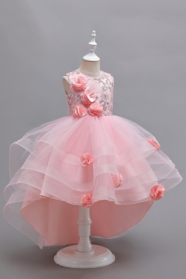 Pink High Low Appliques Sparkly Girls Dresses For Sale