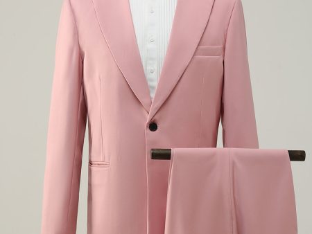 2 Piece Peak Lapel Grey Pink One Button Men s Prom Suits Hot on Sale