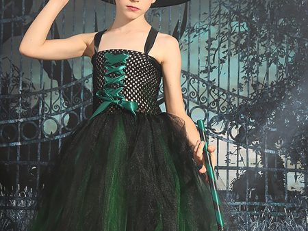 Dark Green Lace-Up Front Tulle Halloween Girl Dress Online Hot Sale