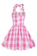 Halter Plaid Sleeveless Pink Vintage Girl Dresses For Sale