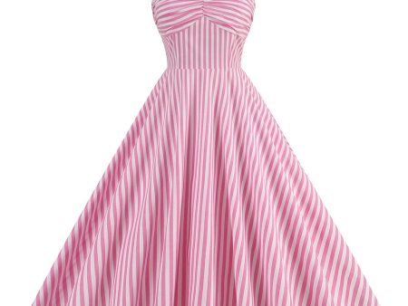 Spaghetti Straps Pink Stripes Swing 1950s Dress Online