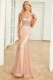 Mermaid Spaghetti Straps Blush Sequins Long Formal Dress with Train Online Hot Sale